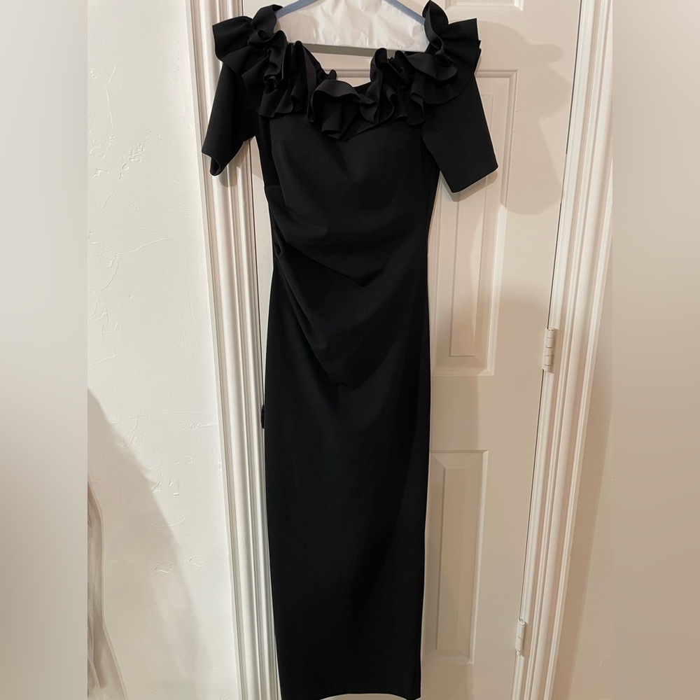 Xscape Ruffled Off-the-Shoulder Black Gown
